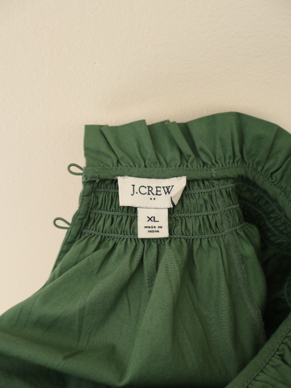 J.Crew Green Cotton Peasant Smocked Neck Long Sleeve Blouse Top Gathered Boho XL - Picture 7 of 8